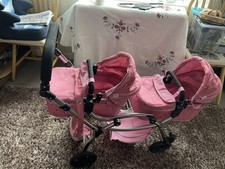 BARGAIN TWIN DOLLS PRAM PINK