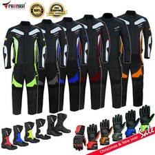 Mens Motorbike Suit sets Motorcycle Waterproof Suits Leather Boots Armoured UK