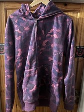 Bape Men's Full Zip Hoodie ABC Camo Shark Pattern, Pink, Size Large