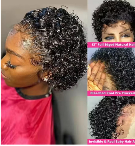 Black curly pixie short - black,