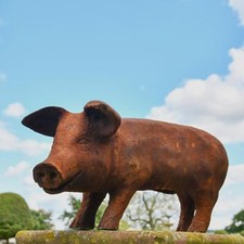 Large Freestanding Pig Garden Sculpture - Cast Iron Outdoor Ornament
