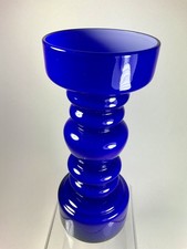 Vintage Japanese Blue Cased Hooped Glass Vase  Swedish Style