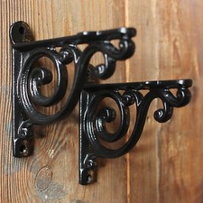 2 x BLACK 4" SMALL ANTIQUE VINTAGE CAST IRON VICTORIAN SHELF BRACKETS (BR01bx2)