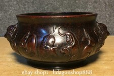 6.4" Qianlong Marked Pure Copper 12 Zodiac Year Animal Statue Incense Burner