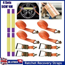 4*Heavy Duty Ratchet Recovery Straps Car Trailer Tie down Alloy Wheel Belt 5 Ton