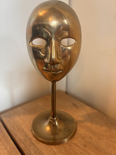 Brass theatre mask - brass, stand