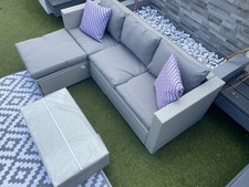 Rattan Garden Furniture Set 4 Seater Grey Cushions Included Corner Sofa Ottoman