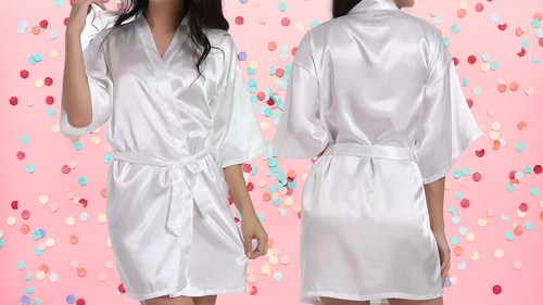 White satin robe dressing - white,