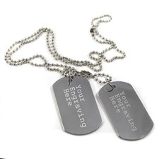 Personalised Engraved Text Stainless Steel Army Dog Tags Necklace ID Military