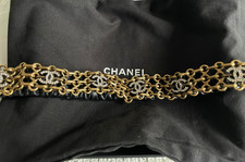 Chanel CC Black Ruched Lambskin & Gold Chain Belt - Size 80/32
