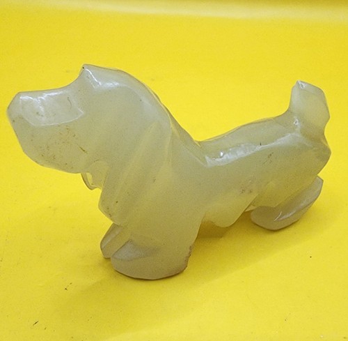 Vintage carved stone basset - carved, 2"