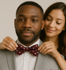 Merlot Wine Polka Dot Red Pre Tied Collar Tuxedo Prom Men's Bow Tie Silk White