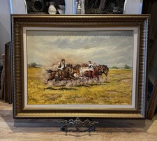 20th Century Oil Painting ‘Rounding Up Horses/Hungarian’ Signed Elemer Kovacs