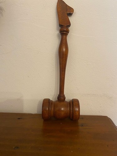 Vintage dark wooden gavel with - dark,