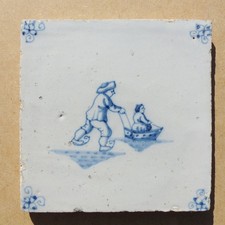 AUTHENTIC ANTIQUE 18th CENTURY HAND PAINTED DUTCH DELFT TILE ( #1 )