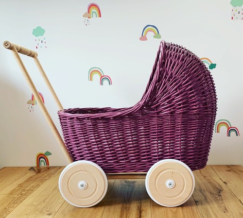 Purple wicker doll pram - wicker,