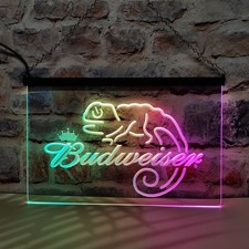 Budweiser Frank Lizard BAR LED Neon Light Sign Featuring Colorful Flowing Effect