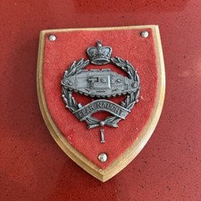 Royal Tank Regiment METAL TANK relief Wooden Mess Plaque / Shield, British Army