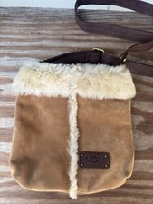 UGG Sheepskin Shearling Suede Saddlebag Crossbody Shoulder Bag Brown