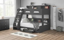 Anthracite Grey TRIPLE SLEEPER Bunk Bed With Shelves & 1 Drawer ORSON