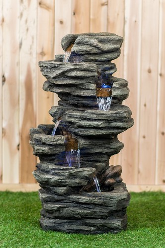 Level slate stone fountain - slate,