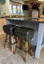 Leather Breakfast Bar Kitchen Counter Stool - Wood Legs Pommel Horse Style Seat