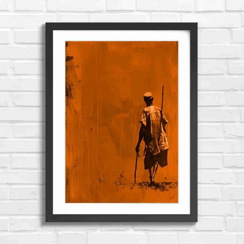 Silhouette man walking stick - man,