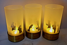 Christmas 3 Nativity Frosted Etched glass globe tea light holder's + LED lights