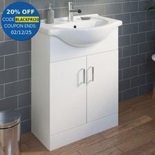 650mm Floorstanding Bathroom Vanity Unit & Basin Sink Gloss White Tap + Waste