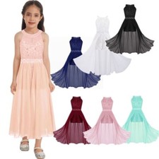 Kids Flower Girls Halter Floral Lace Dress Wedding Bridesmaid Pageant Ball Gowns