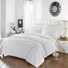 Broderie Anglaise Highgrove  Lace Trim Embroidered Duvet Cover Set White