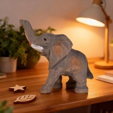 Elephant Statue Wooden Sculpture Table Centerpiece Elephant Ornament Art Craft