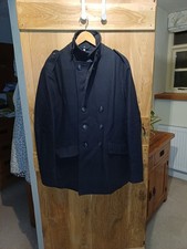 Armani Jeans Mens Navy Blue Double Breasted Button Pea Coat Size Large Euro 52