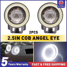 2x White 2.5" COB LED Fog Lights Projector Car Angel Eyes Halo Ring DRL Bulbs UK