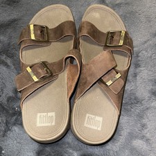 Men's Fitflop Gogh Moc Buckle Leather Slides/Sandals Size UK 11 Eur 45 RPR £110