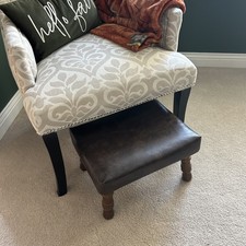 Western style foot stool brown leather 