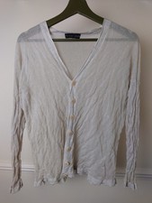 Shirin Guild Shirt Cardigan Crinkle Sheer Cream Silk Steel Size Small 
