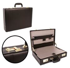 Professional Mens Leather Executive Black Briefcase with Combination Golden Lock