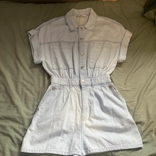 Zara denim romper jumpsuit - denim, romper/jumpsuit