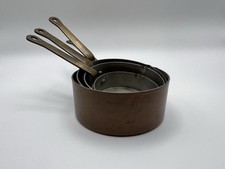 Vintage French Kitchen Set Of 4 Miniature Copper Measuring cup Pans brass handle