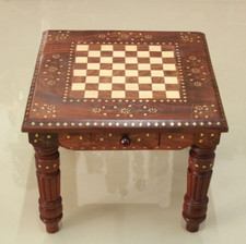 Chess Board Table Wooden Vintage Decor Gift Square Coffee / Center Table Teapoy