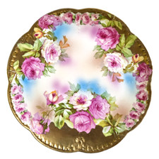 Royal Vienna porcelain plate decorated with roses and gilded 9.75"