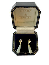 Jade Earrings 9ct Gold Jade Teardrop Dangle Trileaf Gold Earrings