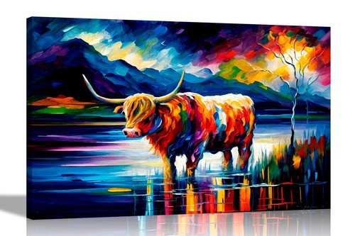 Highland cow river abstract - highland,