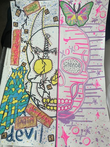 Skull drawing half - skull, half-