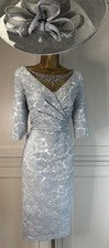 John Charles UK 10 Pale Blue Jacquard Beaded Sleeved Mother Bride Guest Dress