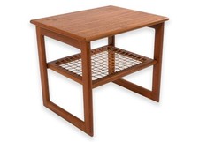 Vintage 1960s Poul Jensen for Selig Danish Teak and Rattan Side End Table