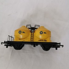 Yellow Blue Circle Twin Silo Wagon OO Gauge Play Worn Used Condition
