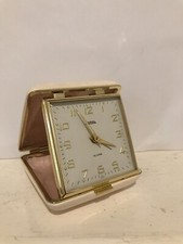 travel alarm folding clock windup  japan made working nicely vgc