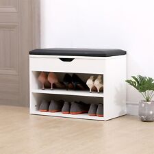 Shoe Bench Hallway Wooden Rack Storage Cabinet Cushion Seat Organiser (White)